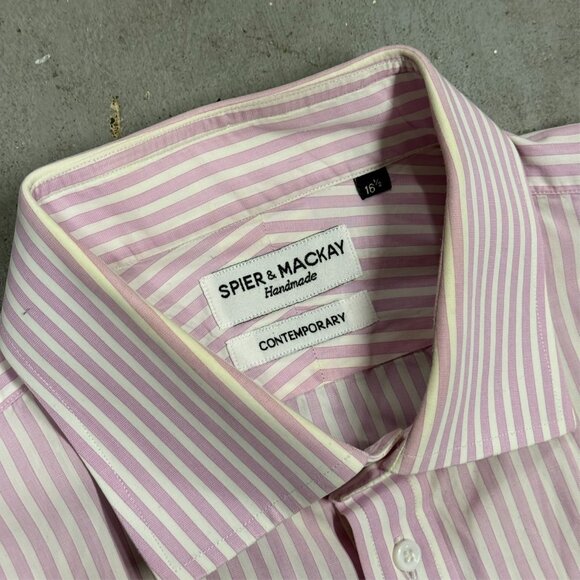 Spier & Mackay Handmade Dress Shirt Pink Striped Long Sleeve 42 16 1/2 Large - Picture 4 of 7